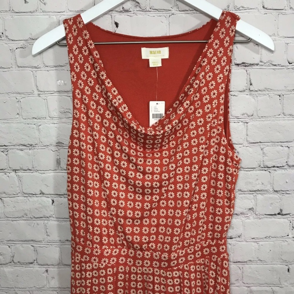 Anthropologie Dress Maeve Vintage Orange Print Sleeveless A-Line Stretch New S - Picture 6 of 10